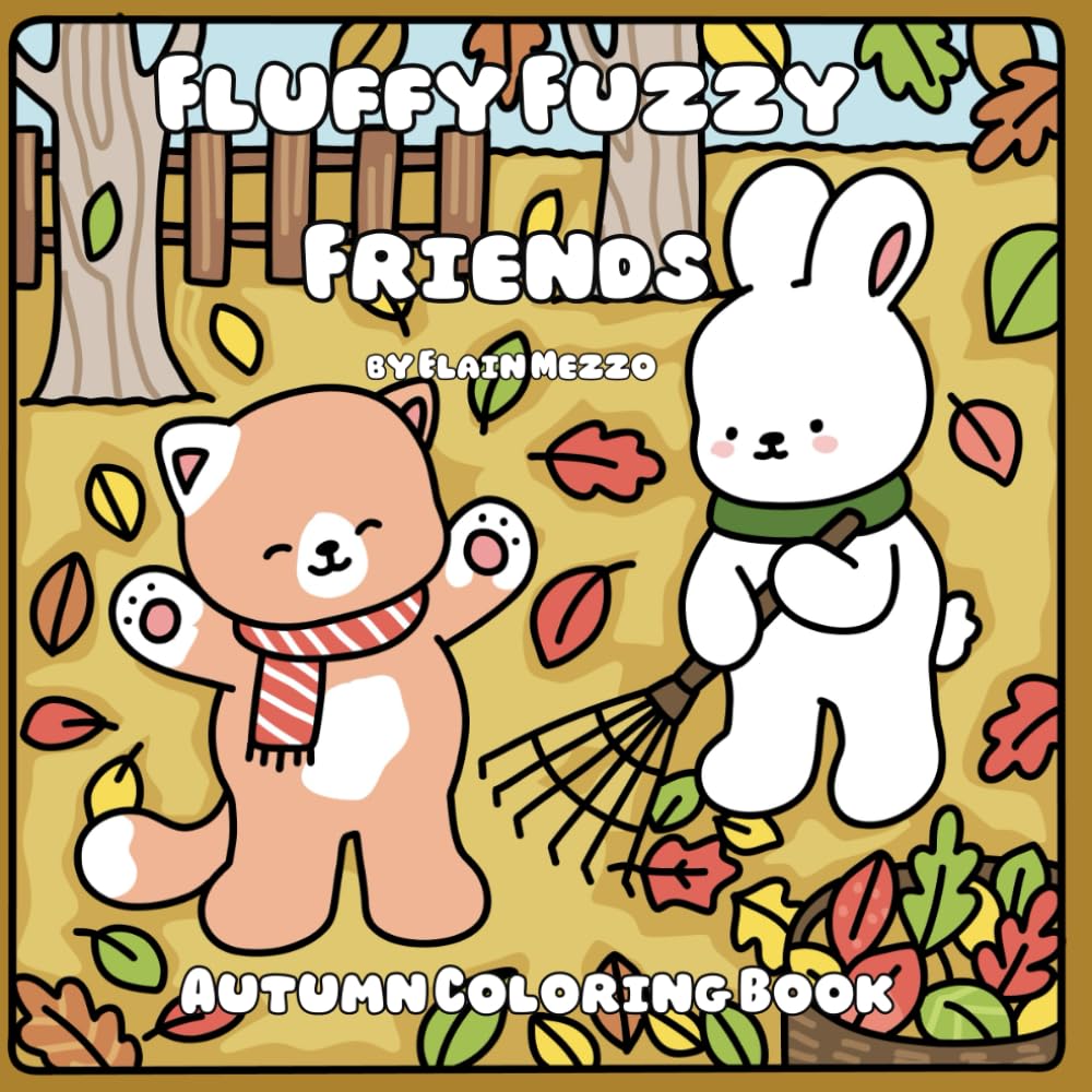 Fluffy Fuzzy Friends Autumn Coloring Book | 31 Cozy Fall Scenes | Digital Download for Adults & Kids