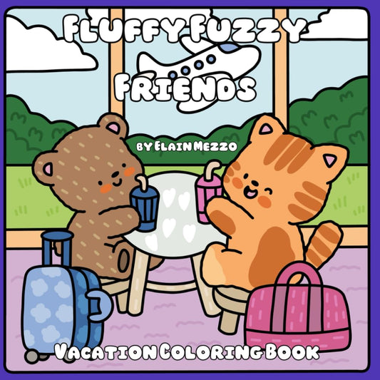 Fluffy Fuzzy Friends Vacation Coloring Book | 31 Travel & Adventure Scenes | Square Digital Download for Adults & Kids