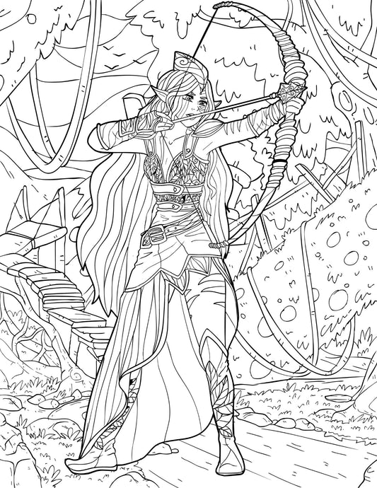 Fantasy Folk Archer Coloring Page Free Digital Download