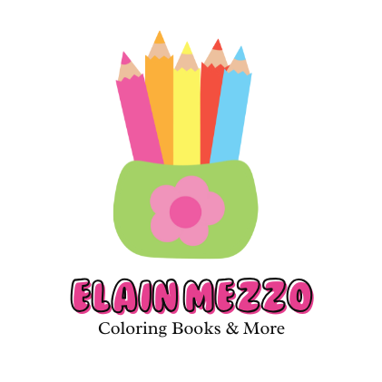 Colorful pencils in a green case with a pink flower, branded 'Elain Mezzo' on a white background.